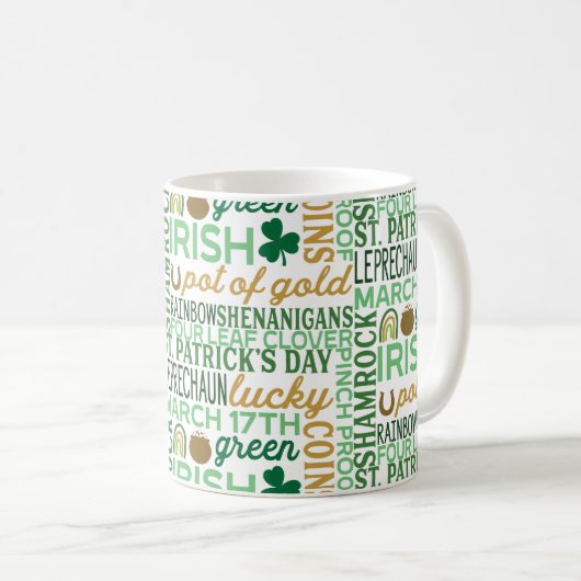 Word Art St Patrick's Day Koffiemok (Voorkant rechts)