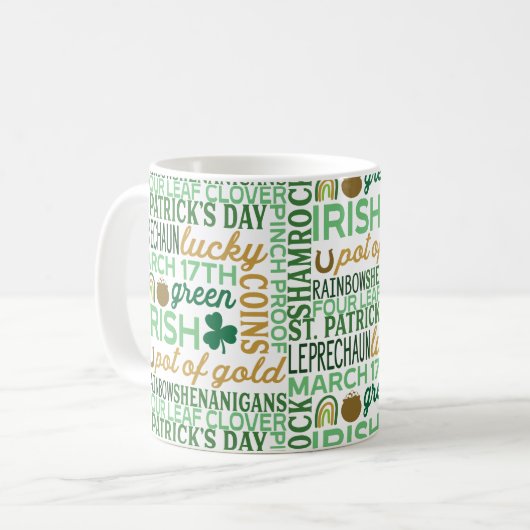 Word Art St Patrick's Day Koffiemok (Voorkant links)