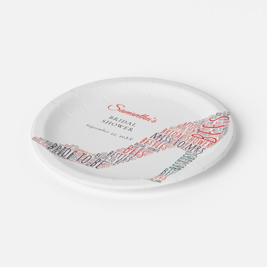 Word Art Stiletto Naam Rode Tekst Datum Vrijgezell Papieren Bordje (Gekanteld)