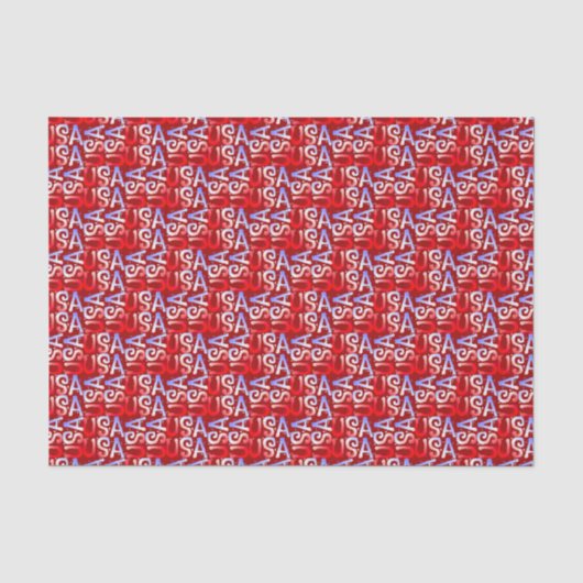Word Art USA-tekst, Rood-WEEFSUE WRAPPINGPAPIER Tissuepapier (Voorkant)