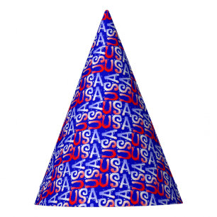 Word Art USA Text, Blue-PAPER PARTY PETTEN Feesthoedjes