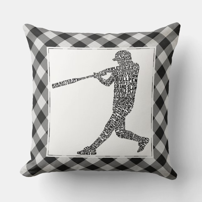 Word Art van softbal van de Baseball Player Kussen (Voorkant)