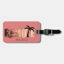 Word Art voor Remote Sunset Beach Palm Tree Bagagelabel