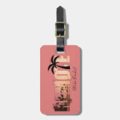 Word Art voor Remote Sunset Beach Palm Tree Bagagelabel (Voorkant verticaal)