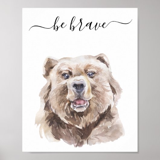 Word Brave Waterverf Beer Nursery Child Woodland Poster (Voorkant)