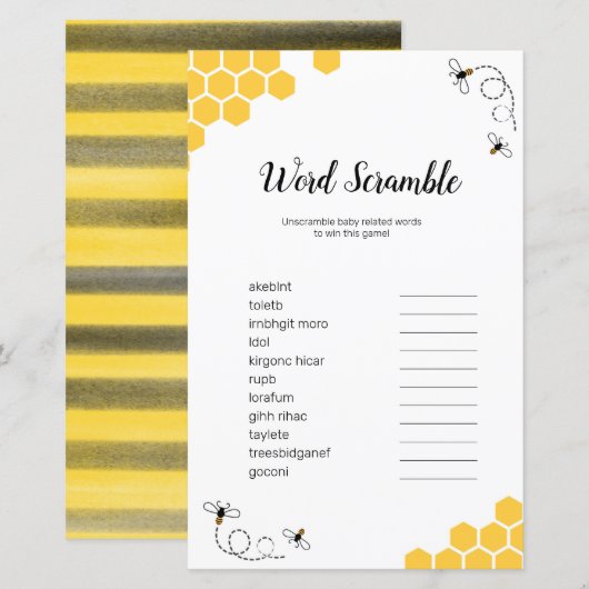 Word-bromble Waterverf bijen (Voorkant / Achterkant)