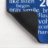 Word Cloud 2026 op blauw leer Muismat (Hoek)