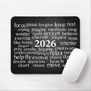 Word Cloud 2026 voor Black Slate Rock Muismat