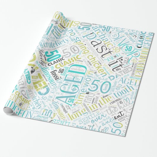 Word Cloud 50 Blue ID266 van Birthday Cadeaupapier (Uitgerold)
