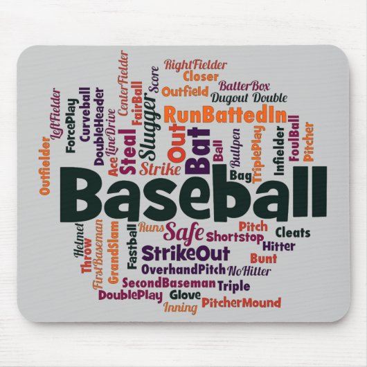Word Cloud Baseball Muismat (Voorkant)
