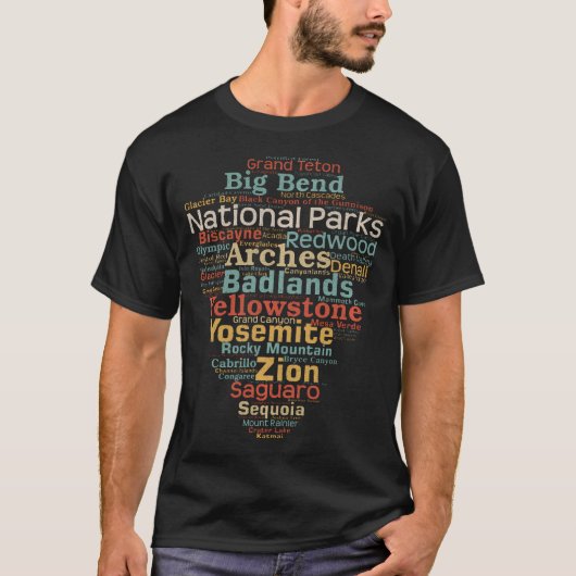 Word Cloud Camping Hiking Mannen van de National P T-shirt (Voorkant)