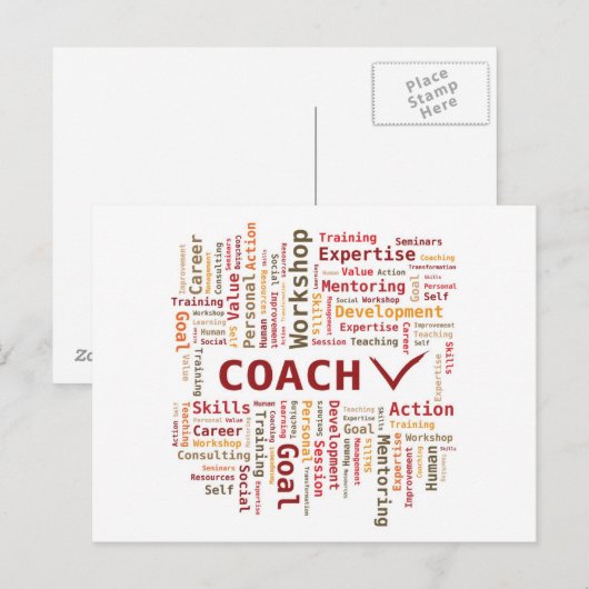 Word Cloud Coach-expertise - rood Sinaasappel Briefkaart (Voorkant / Achterkant)