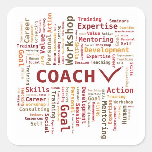 Word Cloud Coach-expertise - rood Sinaasappel Vierkante Sticker (Voorkant)