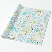 Word Cloud Dertigblauw ID266 van Birthday Cadeaupapier (Uitgerold)