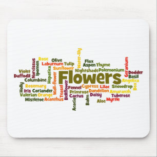 Word Cloud Flowers Mousepad Muismat