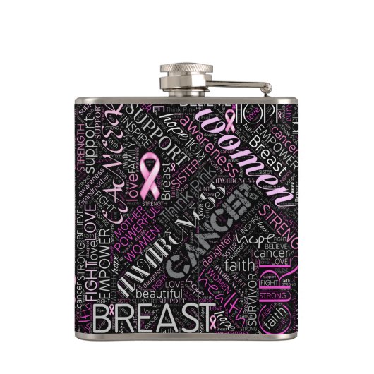 Word Cloud ID261 voor borstkanker Heupfles (Achterkant)