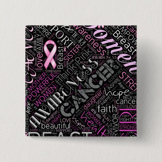 Word Cloud ID261 voor borstkanker Vierkante Button 5,1 Cm (Voorkant)