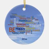 Word Cloud in Blue Sky Inspire Keramisch Ornament (Voorkant)