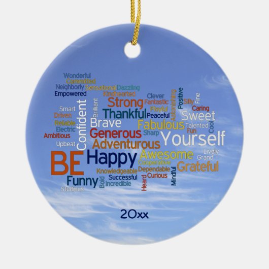Word Cloud in Blue Sky Inspire Keramisch Ornament (Voorkant)