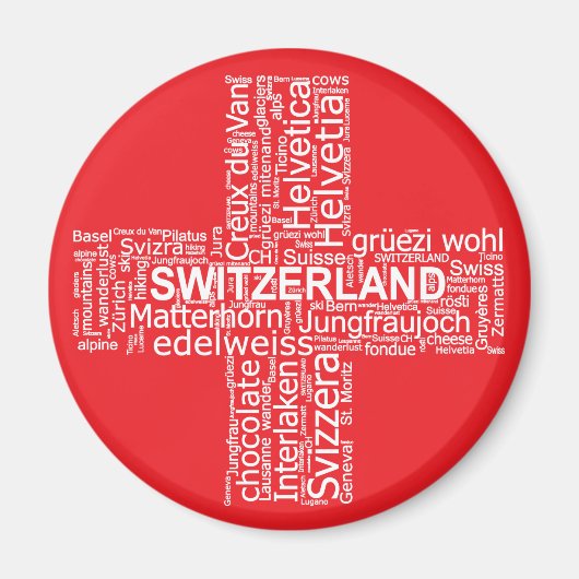 Word Cloud over Zwitserland Magneet (Voorkant)