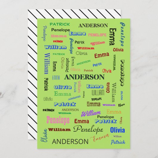Word Cloud Persoonlijk script voor familie Kaart (Voorkant / Achterkant)