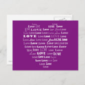 Word Cloud van liefdeshart - Wit op Amethyst Paars Briefkaart (Voorkant / Achterkant)