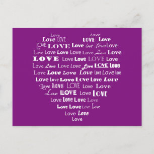 Word Cloud van liefdeshart - Wit op Amethyst Paars Briefkaart