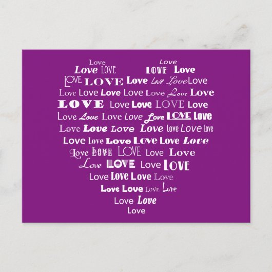 Word Cloud van liefdeshart - Wit op Amethyst Paars Briefkaart (Voorkant)