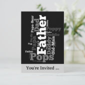 Word Collage zwart-wit van pater Kaart (Staand voorkant)