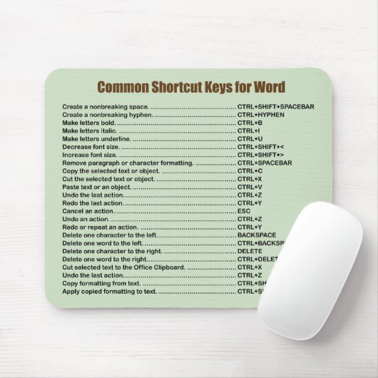 Word Common Shortcuts Mousepad Muismat (Met muis)