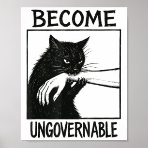 Word een onbestuurbare zwarte kat bijten hand grap poster