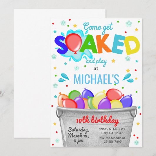 Word een waterballon, een jongen die jarig is. kaart (Voorkant / Achterkant)