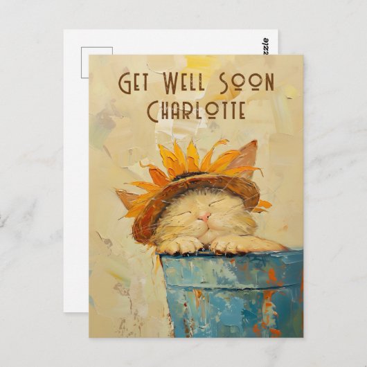 Word Gauw Beter Aangepaste Zonnige Zonnebloem Kat Briefkaart (Voorkant / Achterkant)