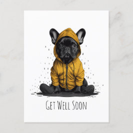 Word gauw beter Franse Bulldog met Regenjas Briefkaart