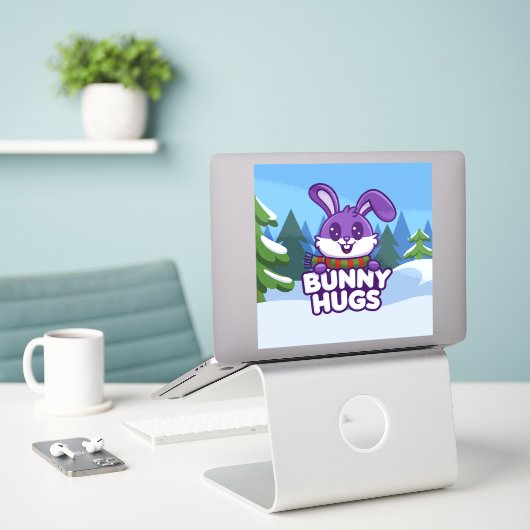 Word Gezellig Met Winter Bunny Hugs Sticker (Laptop op bureau)