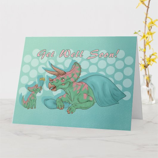 Word goed spoedig Triceratops Groot Kaart (Gele Bloem)