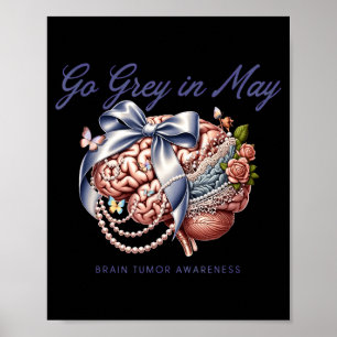 Word grijs in mei hersentumor bewustzijn bloemboog poster