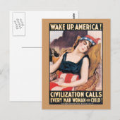Word het Amerikaanse WWI-Poster wakker Briefkaart (Voorkant / Achterkant)