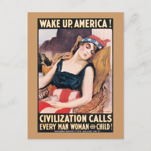 Word het Amerikaanse WWI-Poster wakker Briefkaart (Voorkant)