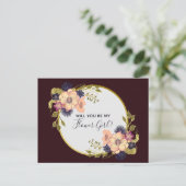 Word Je Mijn Bloemenmeisje Burgundy Bloemrijke Her Uitnodiging Briefkaart (Staand voorkant)