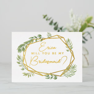 Word Je Mijn Bruidsmeisje? Groene planten & geblad Folie Uitnodiging