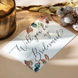 Word Je Mijn Bruidsmeisje | Herfst Botanische Brui Uitnodiging Briefkaart