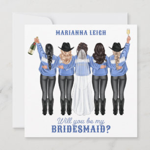 Word Je Mijn Bruidsmeisje? Meisjes in Denim Uitnod Kaart