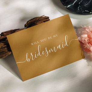 Word Je Mijn Bruidsmeisje   Mosterd Bruine Herfst Uitnodiging Briefkaart