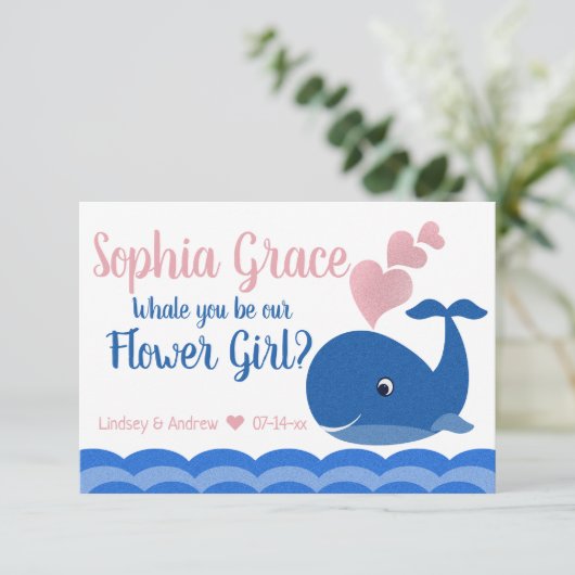 Word je onze bloemenmeisje-aanzoek-walvis kaart (Staand voorkant)