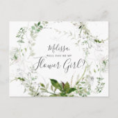 Word jij mijn Bloemenmeisje Greenery Foliage? Uitnodiging Briefkaart (Voorkant)