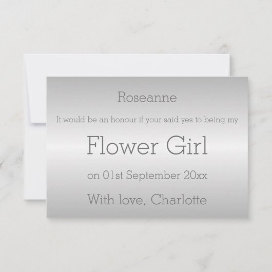 Word jij mijn Bloemenmeisje Invitation Silver Hear Kaart (Achterkant)