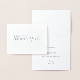 Word jij mijn Bloemenmeisje? Modern Script Silver Folie Kaarten
