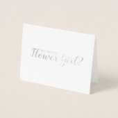 Word jij mijn Bloemenmeisje? Modern Script Silver Folie Kaarten (Voorkant)