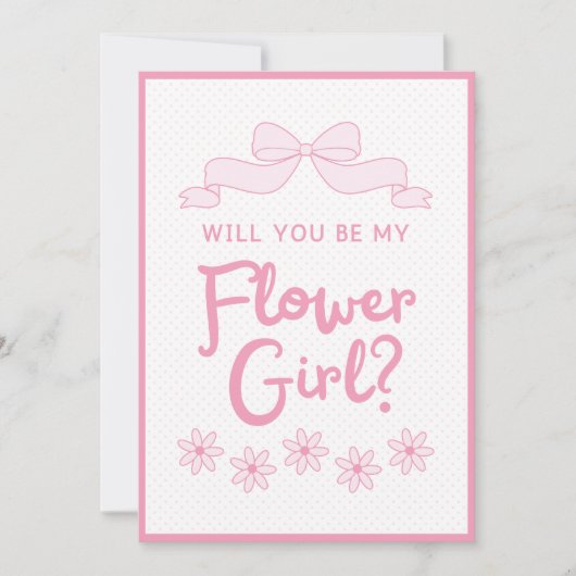 Word jij mijn Bloemenmeisje? Roze Bow en Polka Dot Kaart (Voorkant)